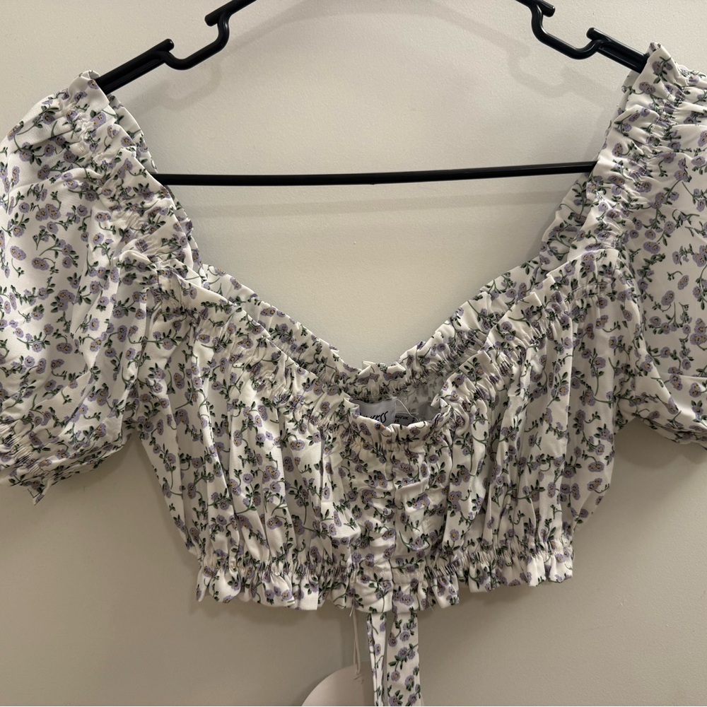 Princess Polly White Floral Puff Sleeve Blouse